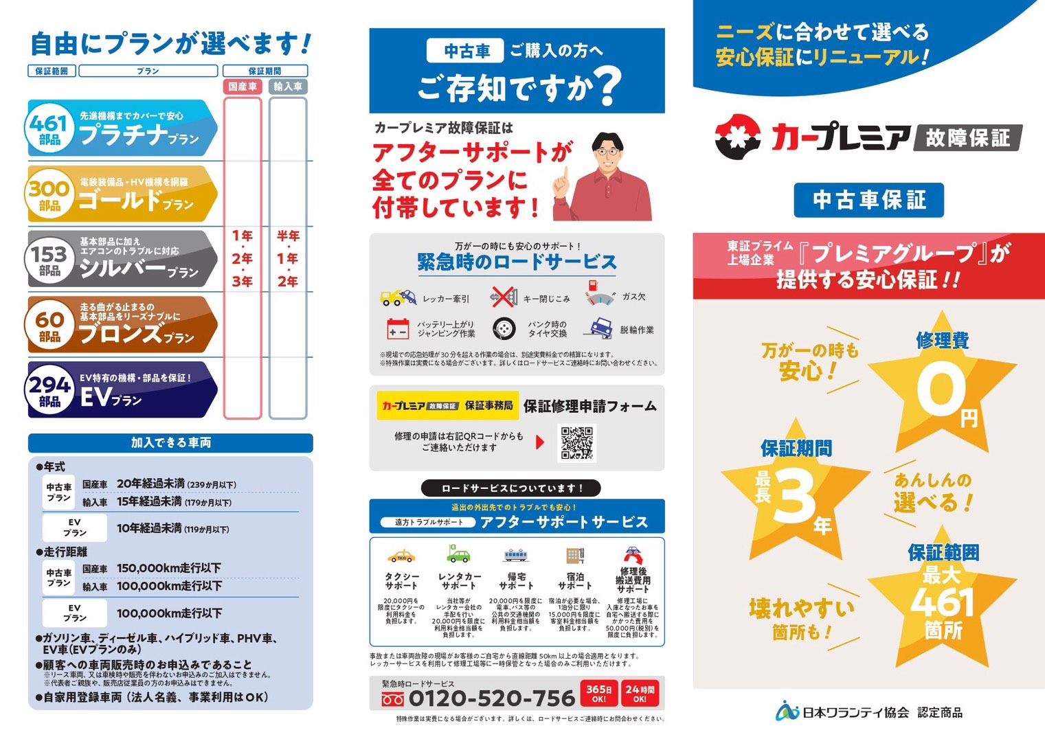 カープレミア故障保証 中古車保証の概要とプラン一覧